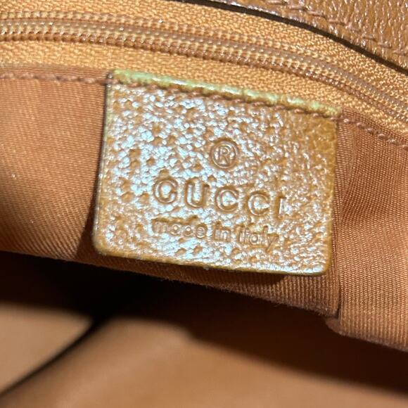 Gucci Vintage Tote Classic Beige GG Logo Canvas Orange Leather Trim Medium Size - Picture 14 of 16